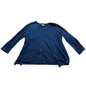 J. Jill Love Linen Blue Button-Down Cardigan– 100% Linen, Flowy Fit Lagenlook